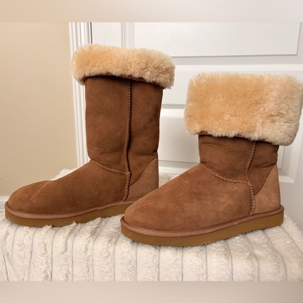 Tall Chestnut Suede Shearling Boots
